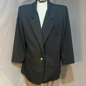 Vintage Selecca Black Women's Blazer with pocket Emblem and Gold Button.